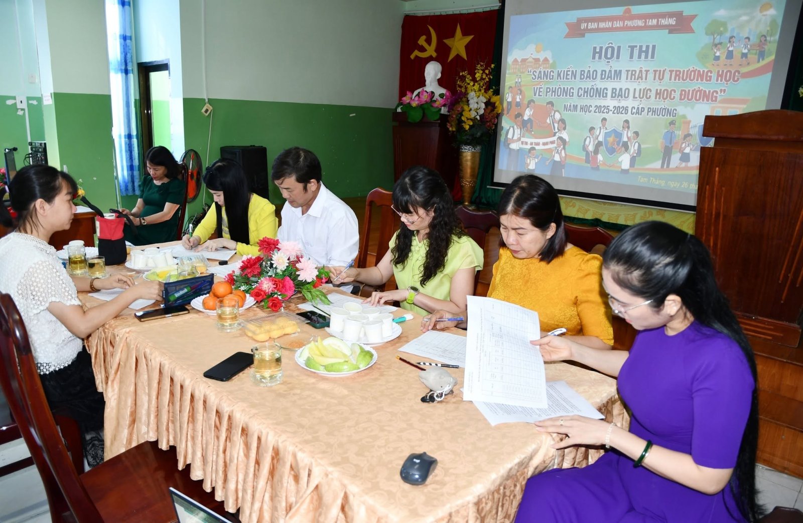 UBND phường Tam Thắng chấm điểm hội thi “Sáng kiến Bảo đảm Trật tự Trường học về Phòng, Chống Bạo lực Học đường” cấp Phường