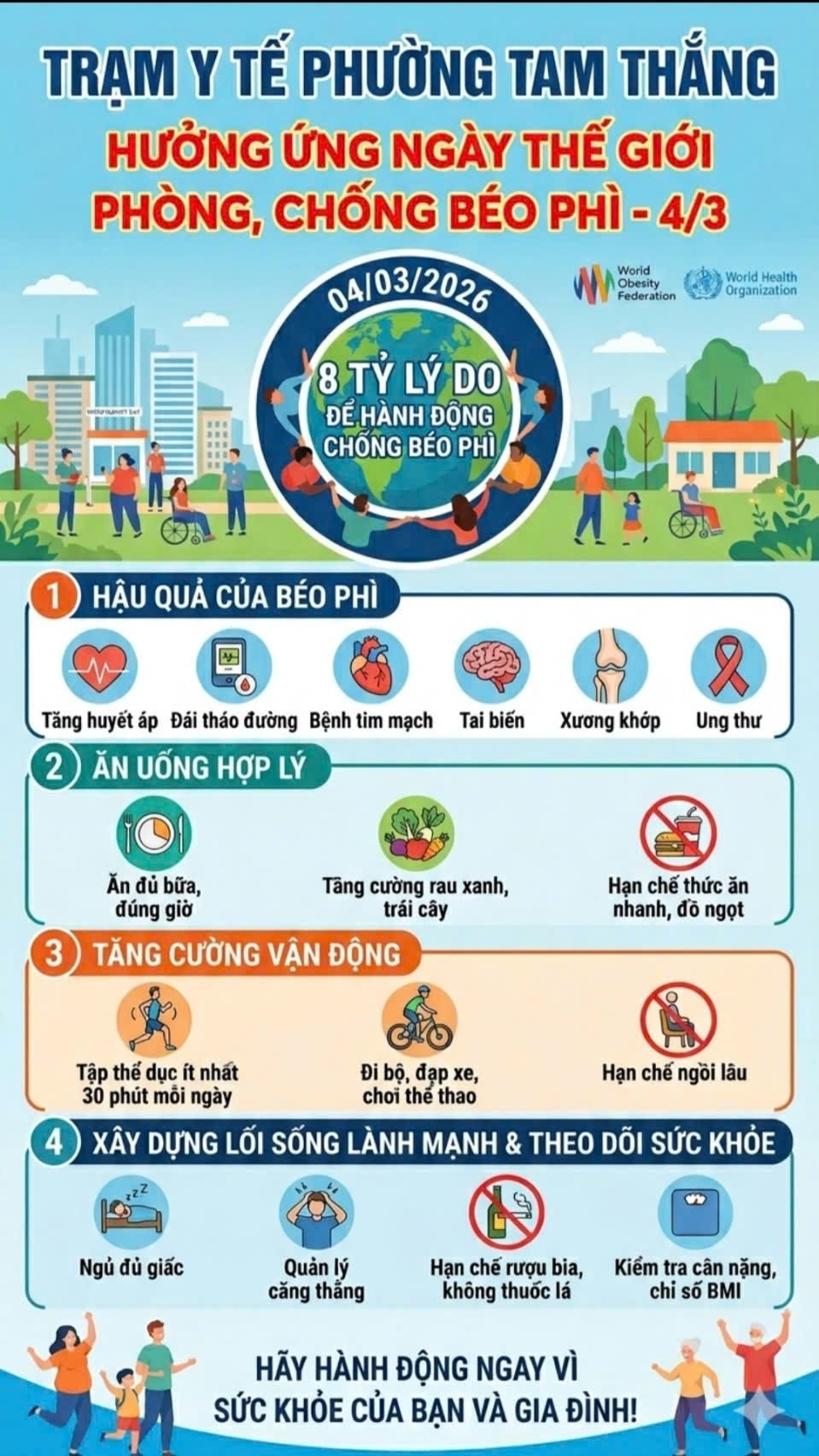 Trạm y tế phường Tam Thắng hưởng ứng ngày thế giới phòng chống béo phì 04/03/2026