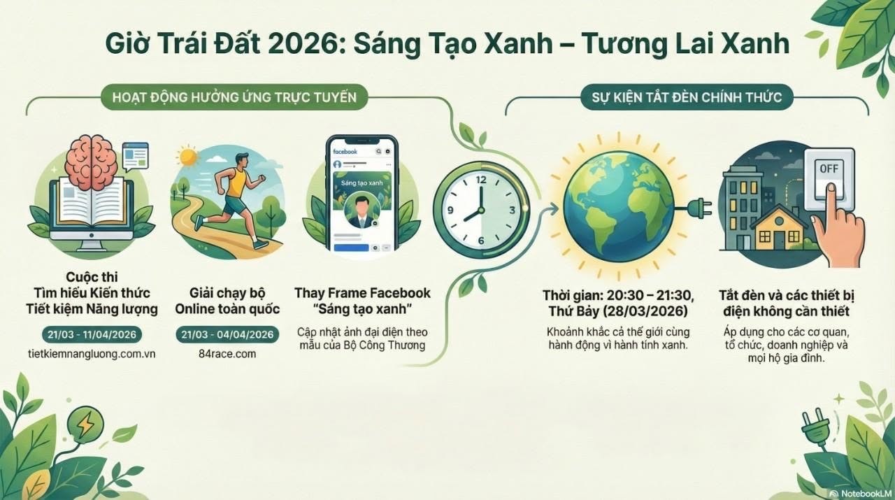 Tắt đèn và các thiết bị điện không cần thiết để hưởng ứng chiến dịch Giờ Trái Đất năm 2026