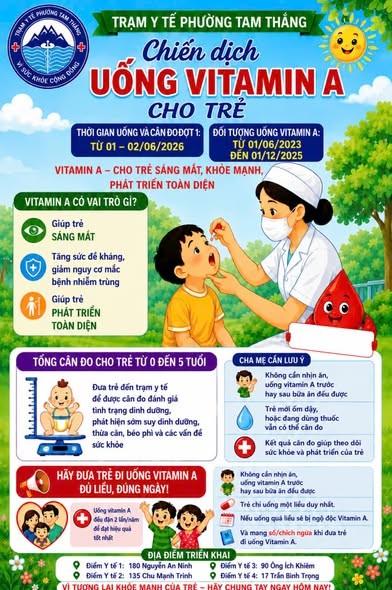 Thông báo chiến dịch uống vitamin A kết hợp tổng cân - đo cho trẻ