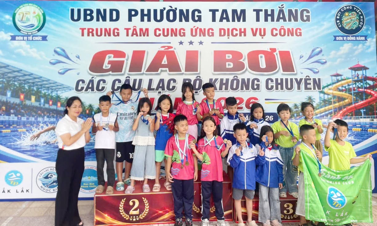 Câu lạc bộ Bơi phường Tam Thắng đạt giải Nhất toàn đoàn tại Giải bơi các câu lạc bộ phường Tam Thắng (mở rộng) năm 2026