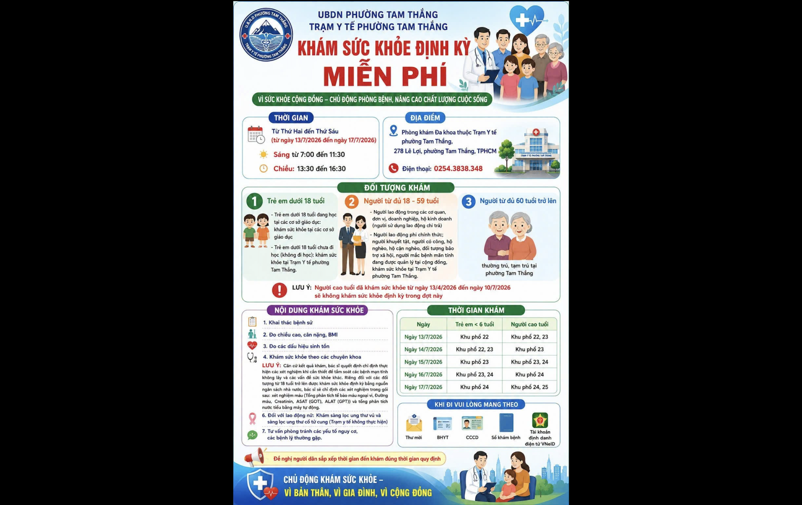 Khám sức khỏe định kỳ miễn phí tại Trạm Y tế phường Tam Thắng